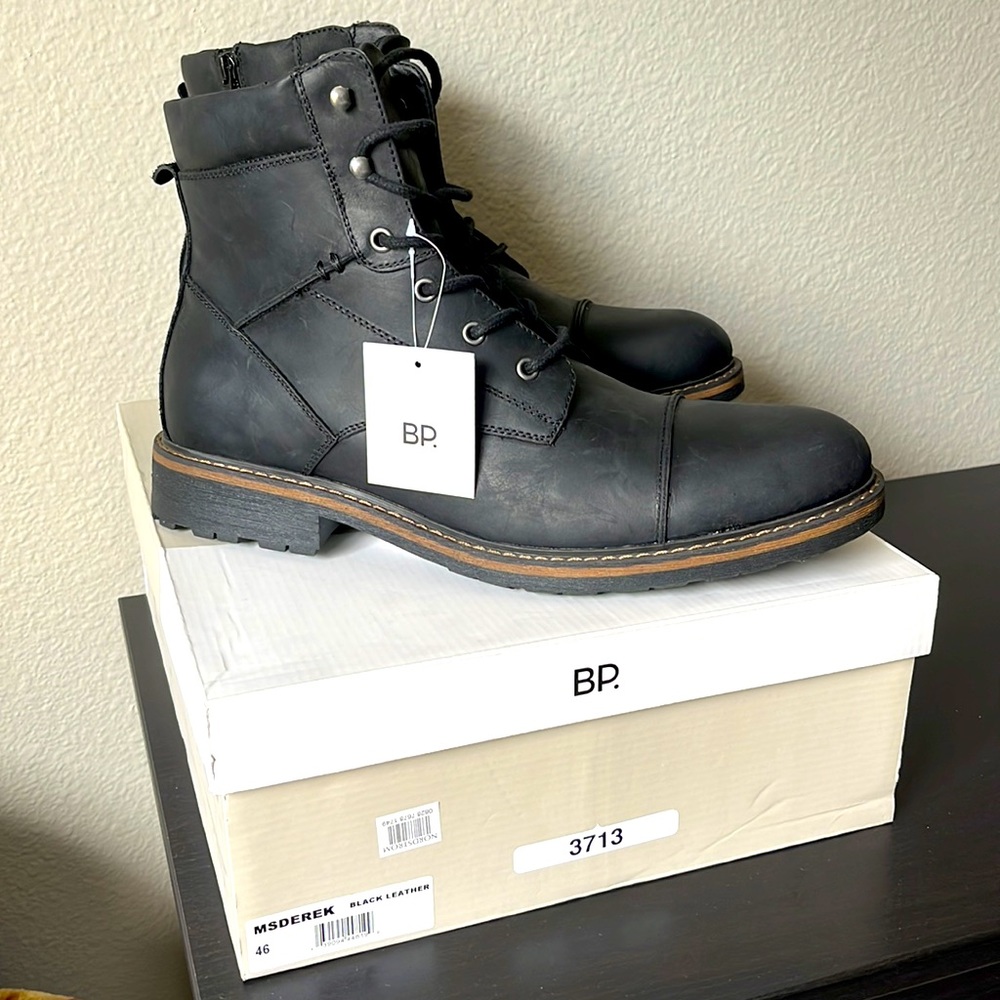 Nordstrom BP. Derek Lace Up Leather Boot in Black Mens Euro Size 46, US Size 13